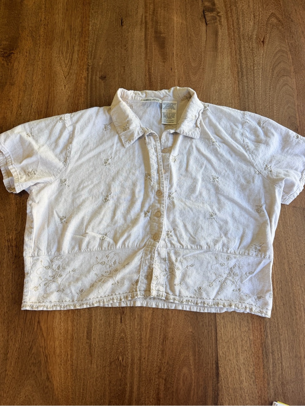 Kathie Lee Collection Cream Embroidered Button-Front Shirt